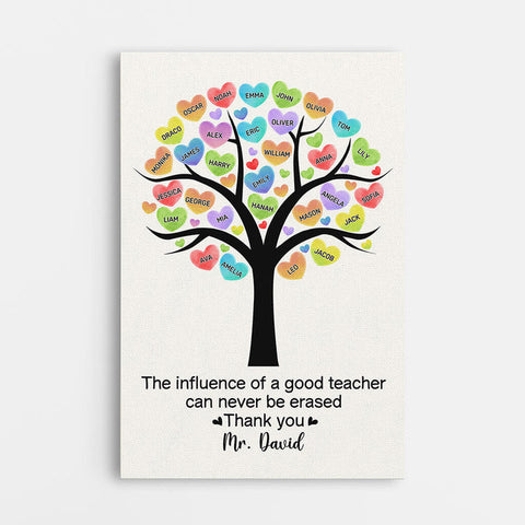 Personalised The Influence of A Good Teacher canvas features a picture of the instructor, classroom and a tree shape