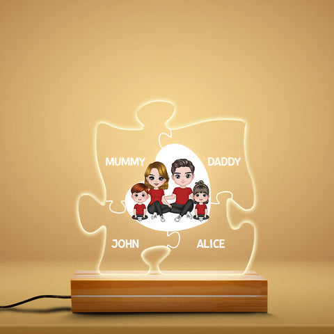 Personalised Family Puzzle Heart Night Light inspired by puzzle's pieces is a meaningful yet special Father's Day gift for older dads[product]