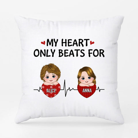 Personalised Heart Only Beats for Kids Pillow is printed with adorable cartoon drawings to show your love for your kids[product]