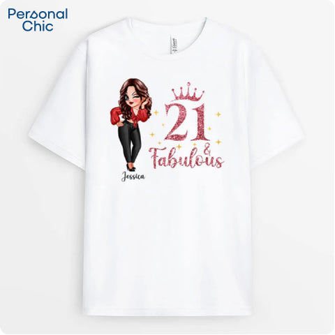 Personalised 21 and Fabulous T-Shirt - Gift Ideas for Friends 21st Birthday