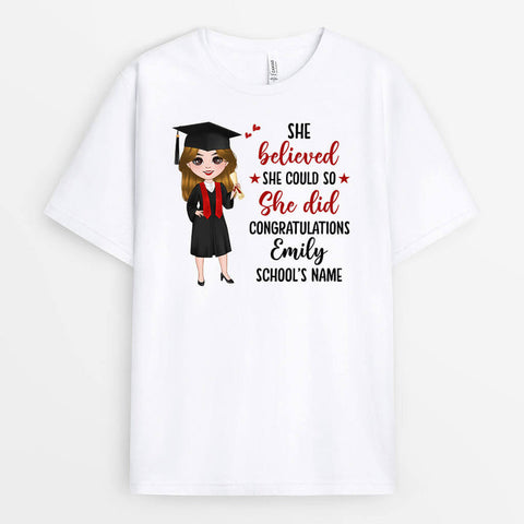 Personalised She Believed She Could T-Shirt as graduation gift ideas for friends