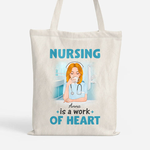 Personalised Nursing Is A Work Of Heart Tote Bag as graduation gift ideas for best friend