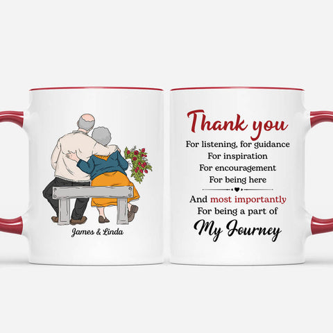 Personalised Thank You For being a Part of My Journey Mugs as 50th birthday gifts for wife