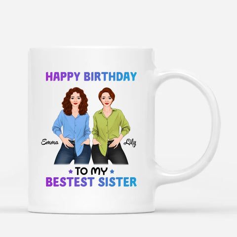 Customised mugs with names, illustration and 60th birthday message as 60th Birthday Present For Sister