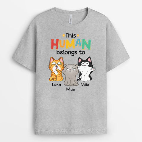 Personalised This Human Belongs To Cat T-Shirt, as one of special leaving gift ideas for work colleagues, is designed with canine friend's cartoon graphics[product]
