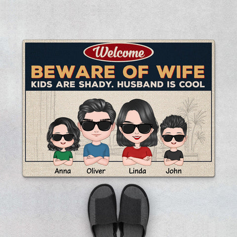 Personalised Beware Of Wife Door Mats with a cool captions is one of awesome family of 4 gifts to bring joy for whole family
