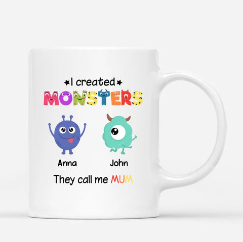 Personalised I Created Monsters They Call Me Dad Mug is printed with funny illustrations, texts to bring joy for whole family