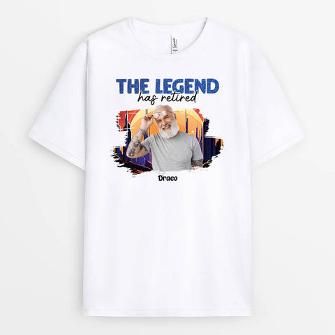 Personalised The Legend Has Retired T-Shirt for leaving colleagues is printed with witty text and photos[product][product]
