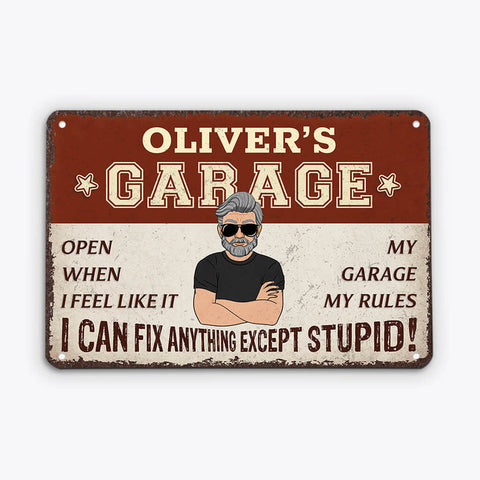 Personalised My Garage My Own Rules Metal Sign, featured with cool graphics, is best for bidding goodbye to your male coworkers