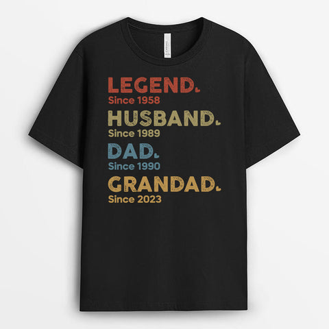 Personalised Legend, Husband, Dad And Papa Since T-Shirt is designed with the dad's name, special dates and vintage illustrations