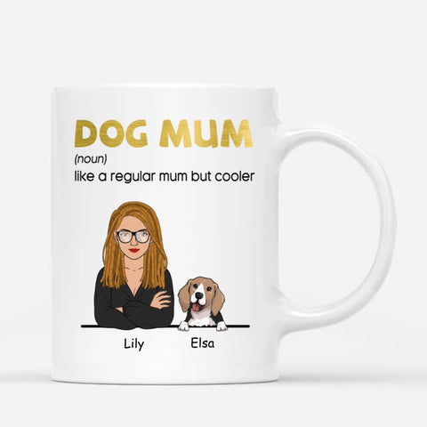 personalised mugs for dog mum with dog and owner illustration