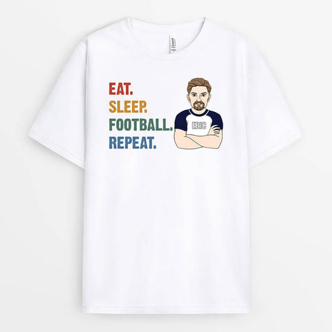 This tee, customised with a funny quote about his desirable football daily schedule, is perfect for any football man at work[product]
