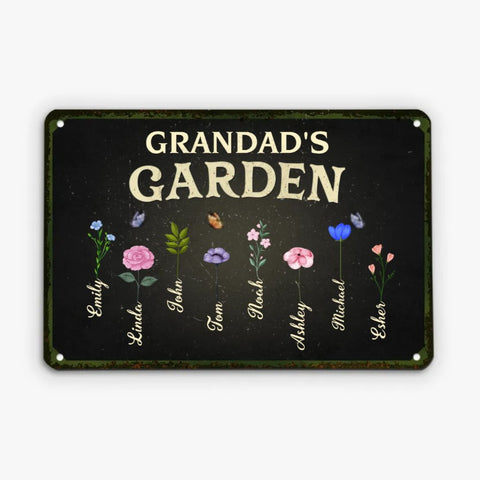 The special Father's Day metal sign is customised with dad's name, heartfelt Father's Day messages and gardening-themed illustrations