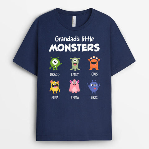 Personalised Grandpas Papas Little Monsters T-shirt is designed names of his little names, cute Fathers Day messages from daughter and cartoon graphics of his little monsters