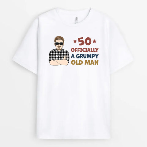 Personalised '50 Officially Grumpy Old Man' T-Shirt- Gift Ideas for Dad's 50th Birthday UK