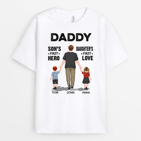 Personalised 'Daddy - Son's First Hero Daughter's First Love' T-Shirt- 50th birthday dad gift ideas[product]