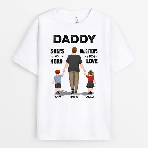 Personalised 'Daddy - Son's First Hero Daughter's First Love' T-Shirt- 50th birthday dad gift ideas