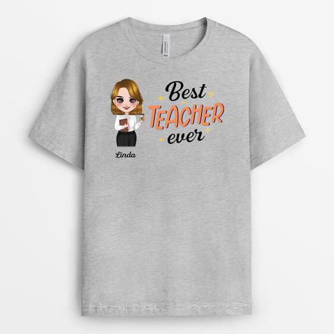 Personalised Best Teacher Ever Apparel is designed with a bold and eye-catching design proclaiming "Best Teacher Ever," customised with the leaving teacher's name and cute drawing