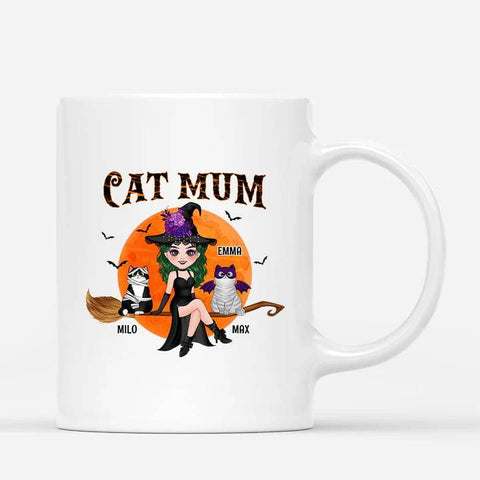 customised halloween mugs for cat mum with cat and witch[product]