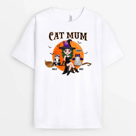 personalised halloween shirt for cat mum with cat print