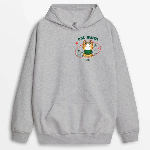 personalised christmas hoodie with cat illustration for cat parents[product]