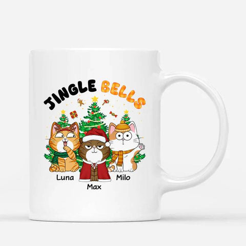 personalised cat mugs on christmas with funny text and illustration