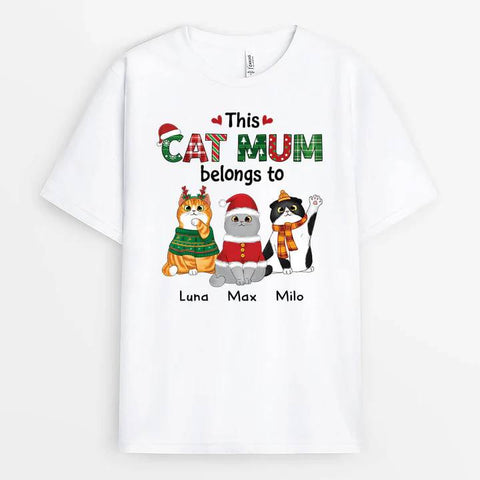 personalised t-shirt as cat gift for women on Christmas with cat prints