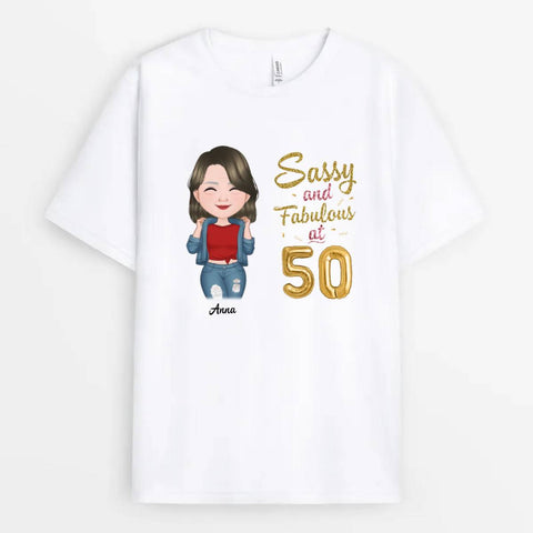 T Shirt Ideas For 50th Birthday For Her Printed With Funny 50th Birthday Message And Name And Illustration