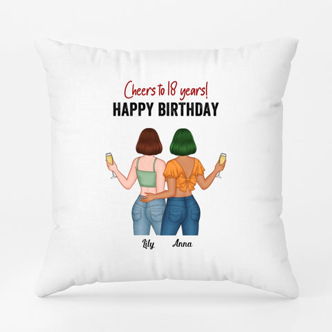 Personalised Pillow with names, ages, illustrations and 18th birthday quotes[product]