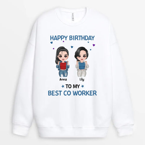 personalised birthday sweatshirt for female colleagues with names and illustration[product]