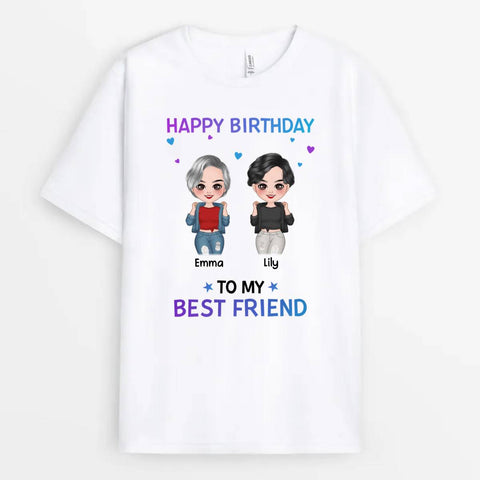 50th Birthday T-Shirt For Besties With Her Names, Illustration and Happy 50th Birthday Message[product]