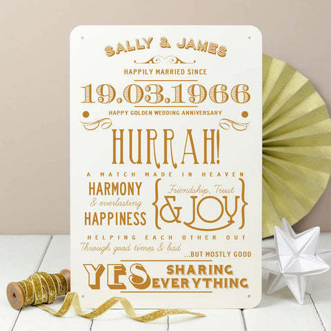 50th Wedding Anniversary Gifts Ideas - Personalised Metal Sign