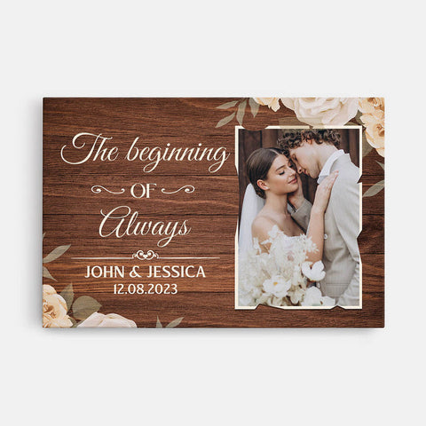 A ‘Beginning' Canvas Print with wedding greetings to a friend