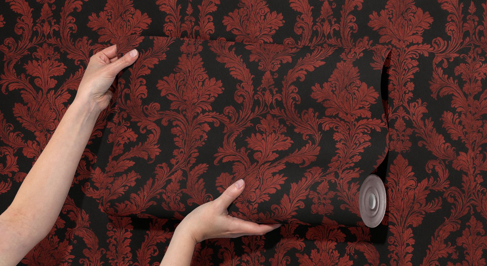 Black and Red Damask Wallpaper