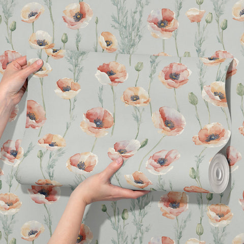 Cute Feminine Poppy Flower Wallpaper {Peaceful Poppies} Wallpaper Sckribbles