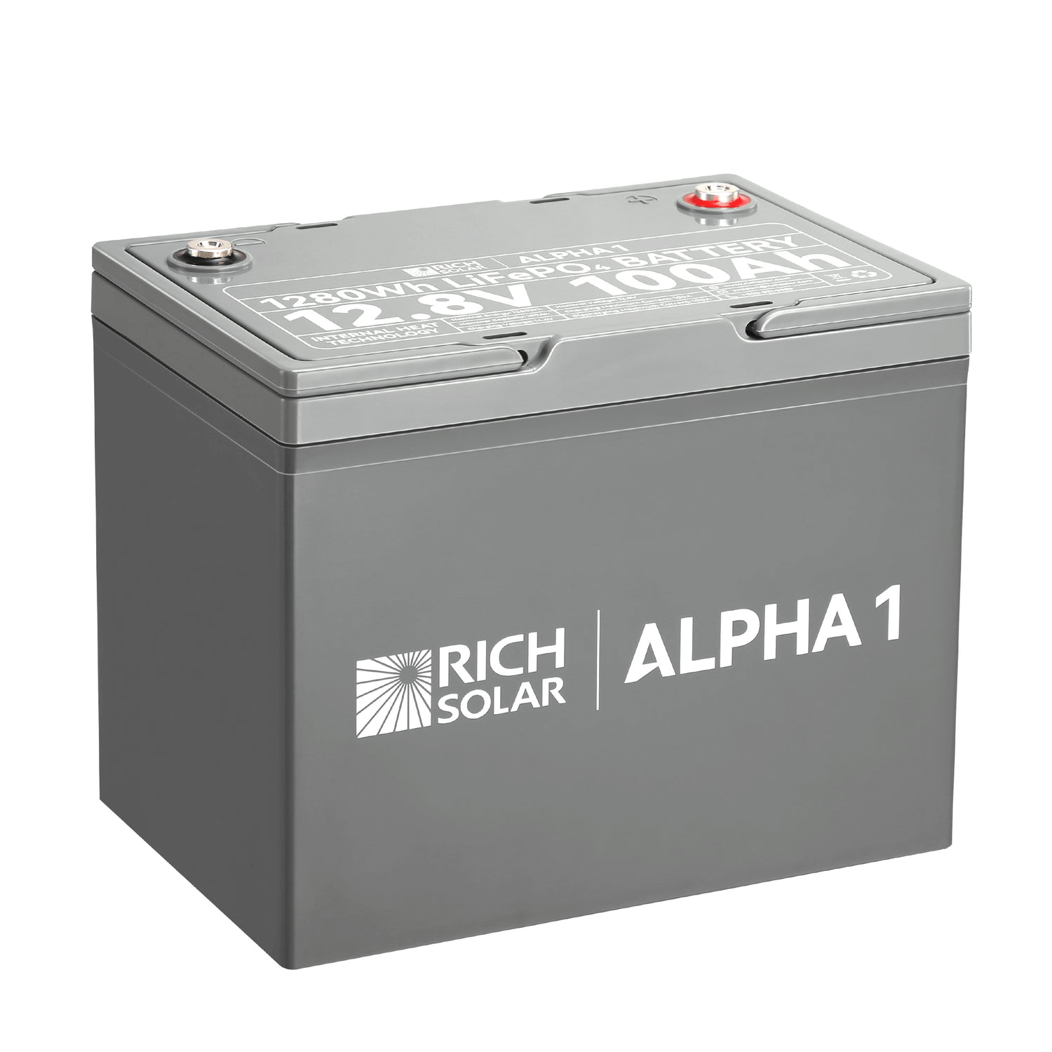 Rich Solar Alpha 1 | 12V 100Ah LiFePO4 Lithium Battery with Self-Heating and Bluetooth - 7000 Cycles, Real-Time Monitoring, 10-Year Warranty