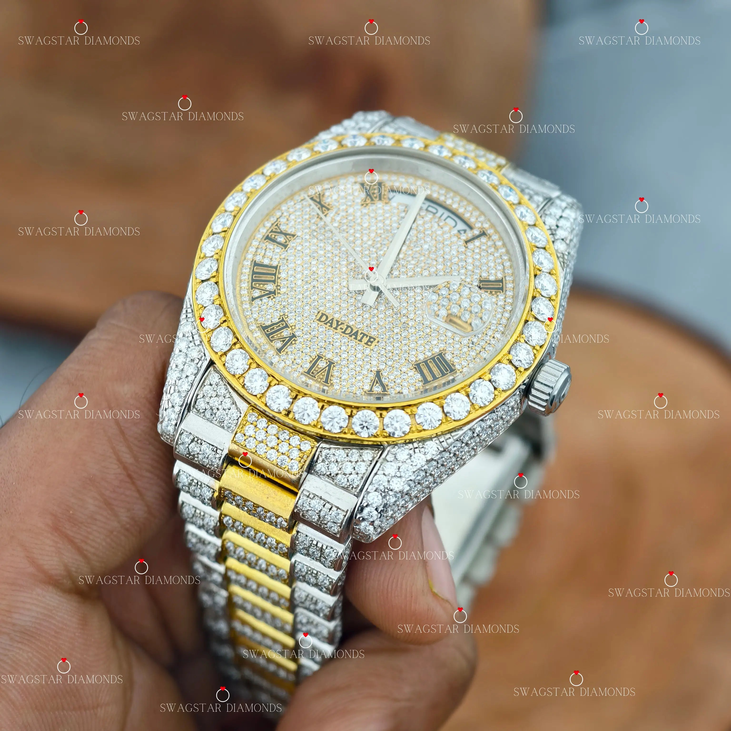 Roman Dial Two Tone Moissanite Watch
