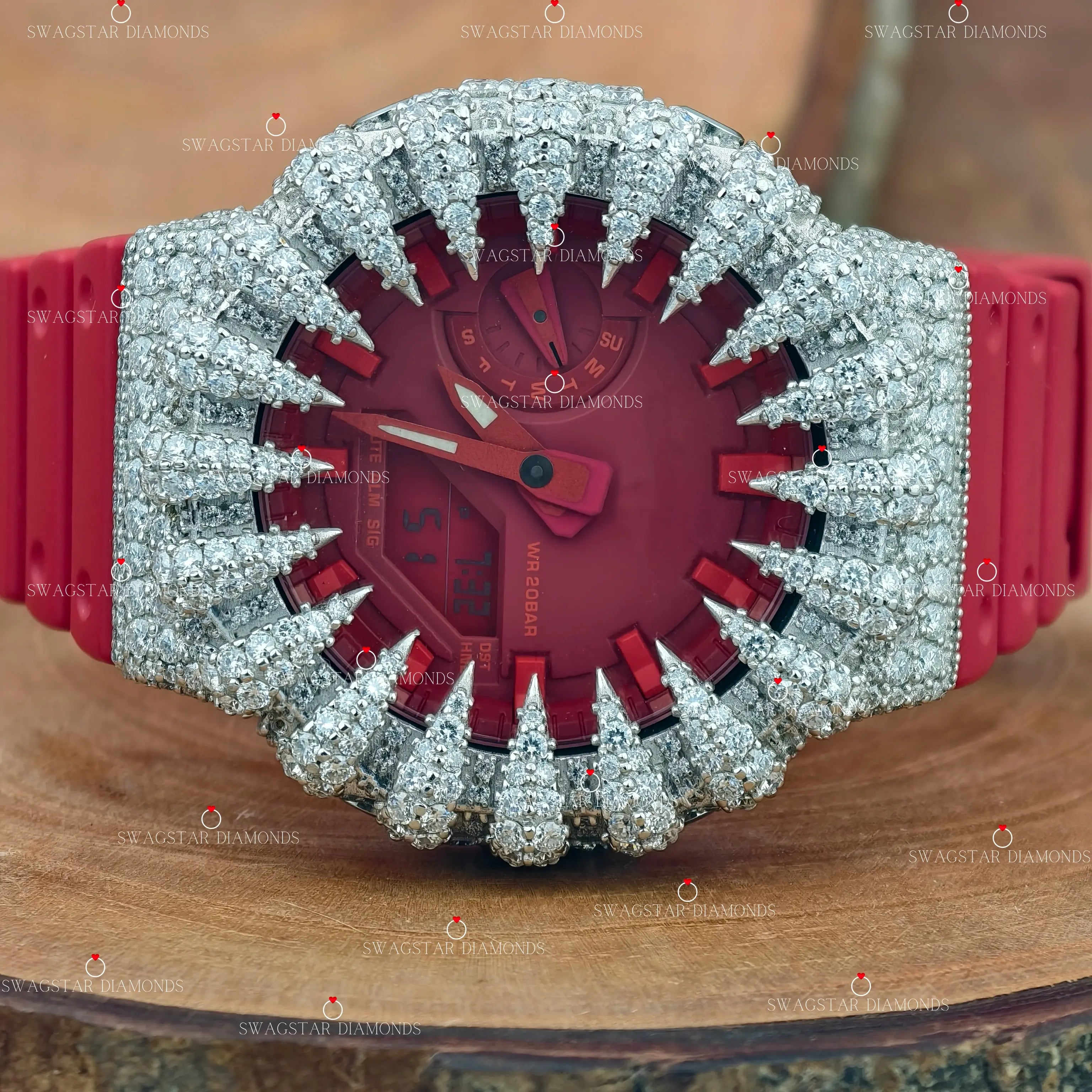Iced Out Red Belt Moissanite Watches.
