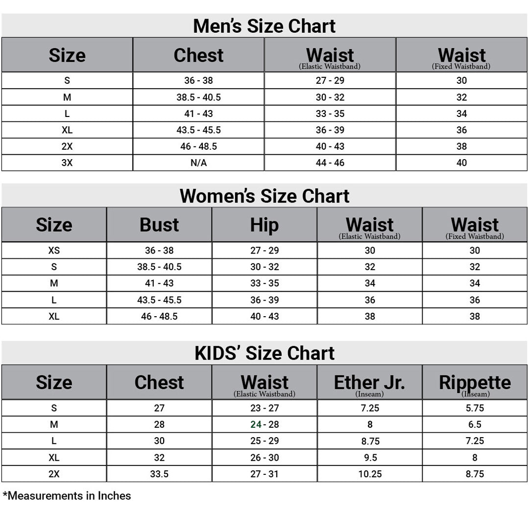 Size Chart - All – Zoic Clothing