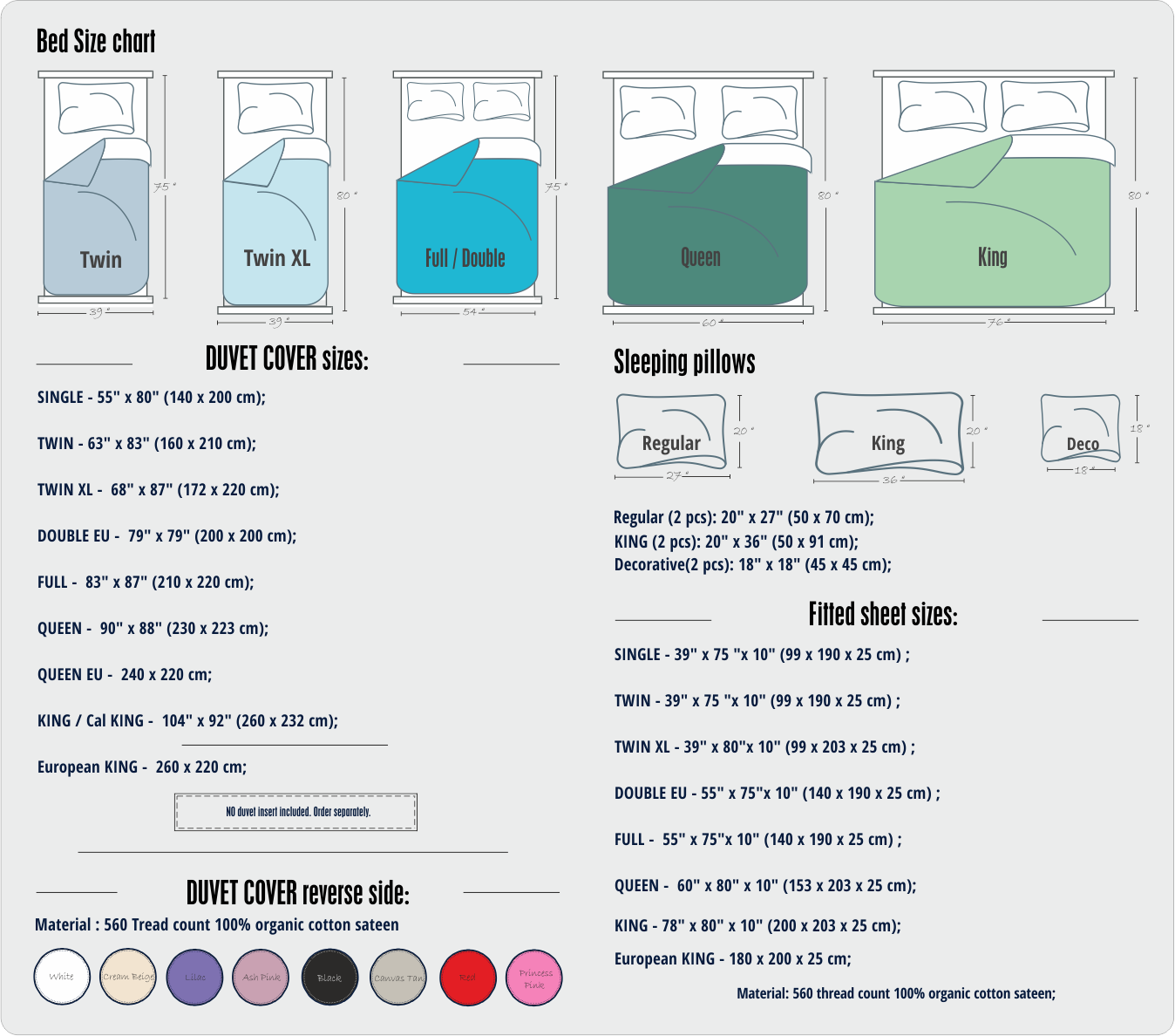Size chart reverse color fabric