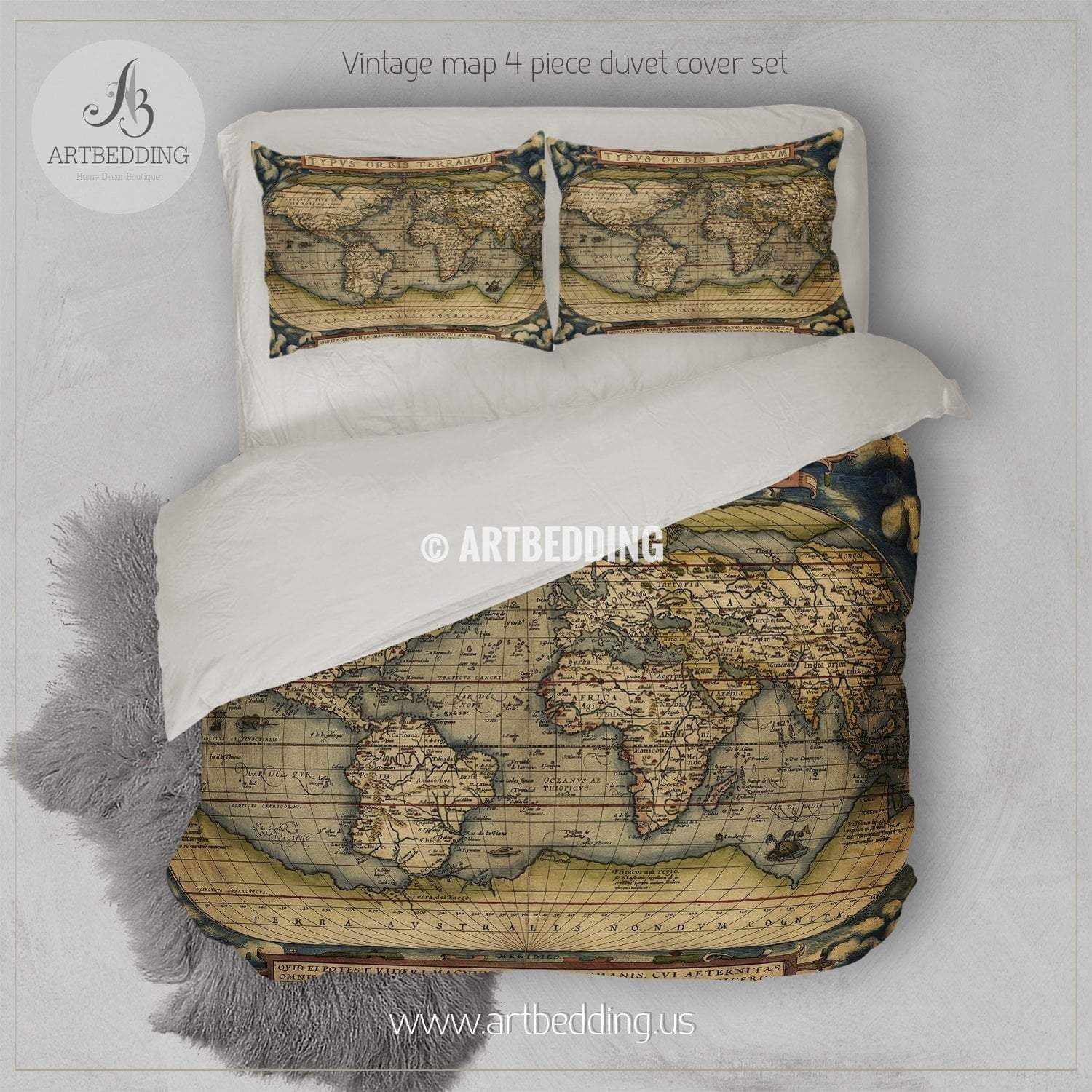 Antique Map Of The World Bedding Vintage 1570 World Map Duvet