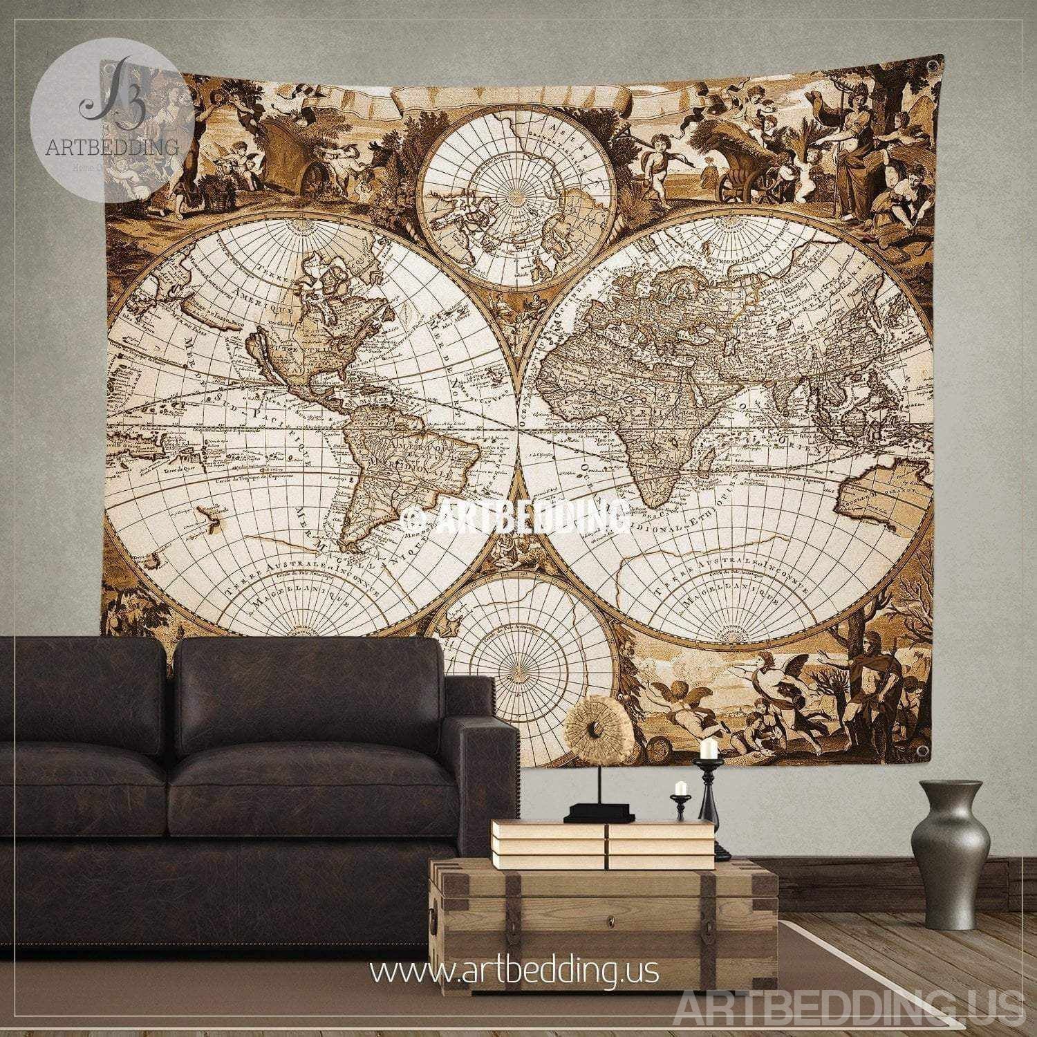 Antique World Map Wall Tapestry Ancient World Map Wall