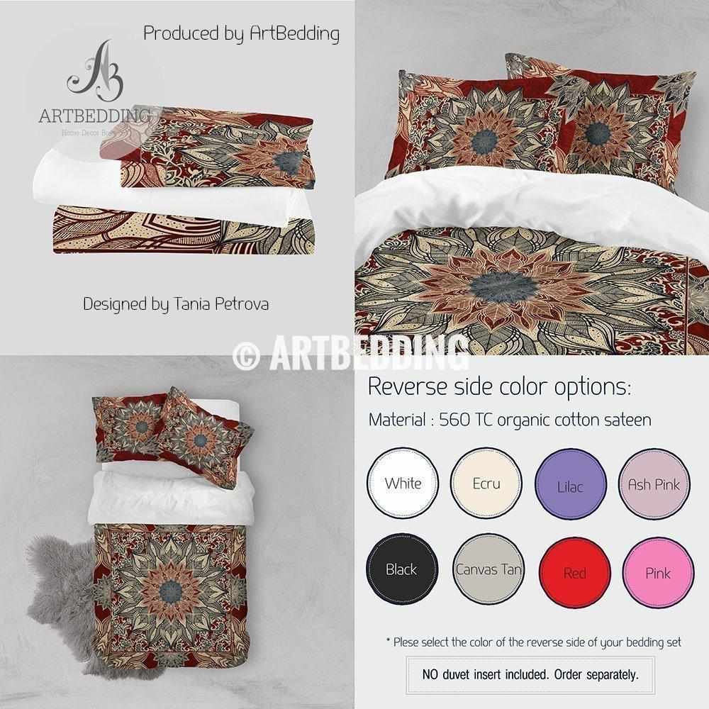 Bohemian Bedding Burgundy And Dark Teal Mandala Duvet Cover Set