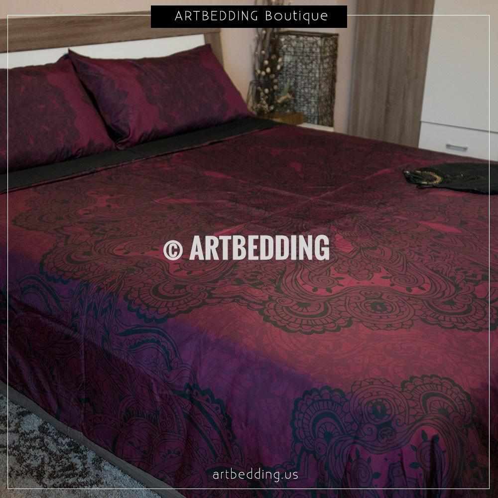 Bohemian Bedding Plum Black Gothic Mandala Duvet Cover Set Mandala Quilt Cover Set Boho Bedspread