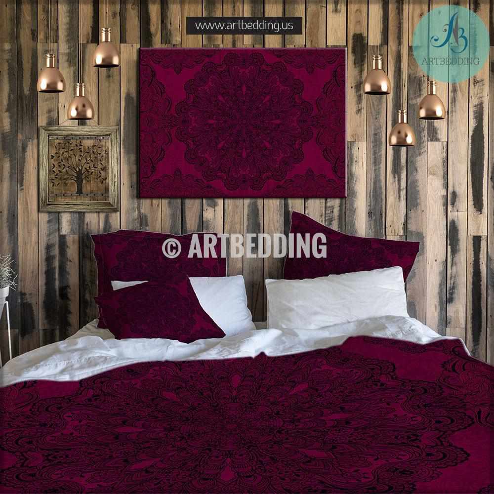 Bohemian Bedding Purple Black Gothic Mandala Duvet Cover Set