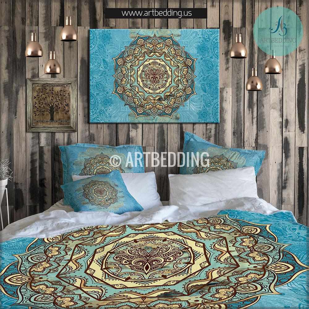 Bohemian Bedding Lotus Mandala Duvet Cover Set Bohemian Queen