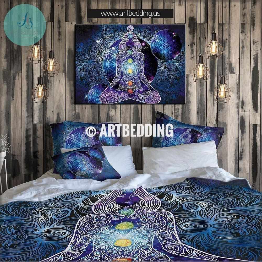 Bohemian Bedding Spiritual Chakra Duvet Cover Set Cosmic Flower