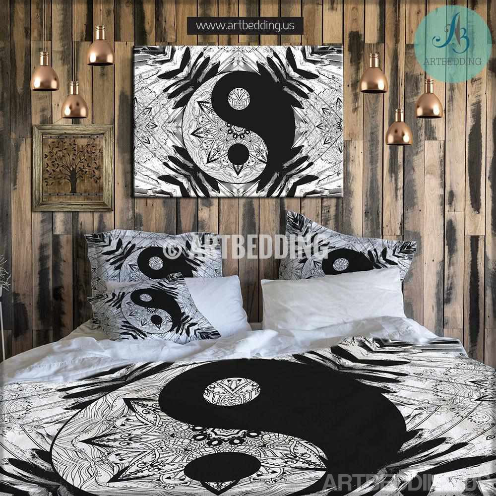 Bohemian Bedding Yin Yang Duvet Cover Set Boho Yin Yang Bedding Boho Duvet Mandala Art Bedding