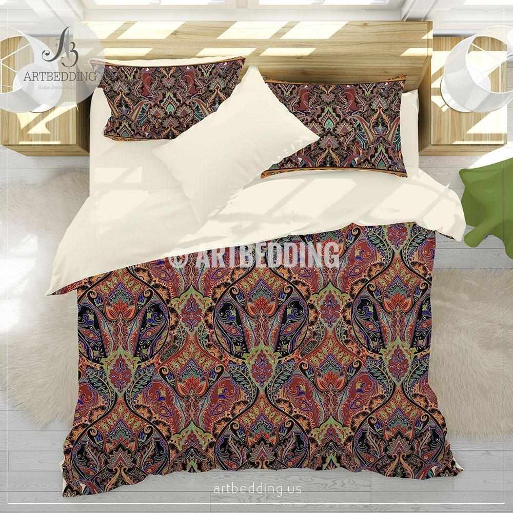 Bohemian Indian Burgundy Red Paisley Bedding Red Paisley Duvet