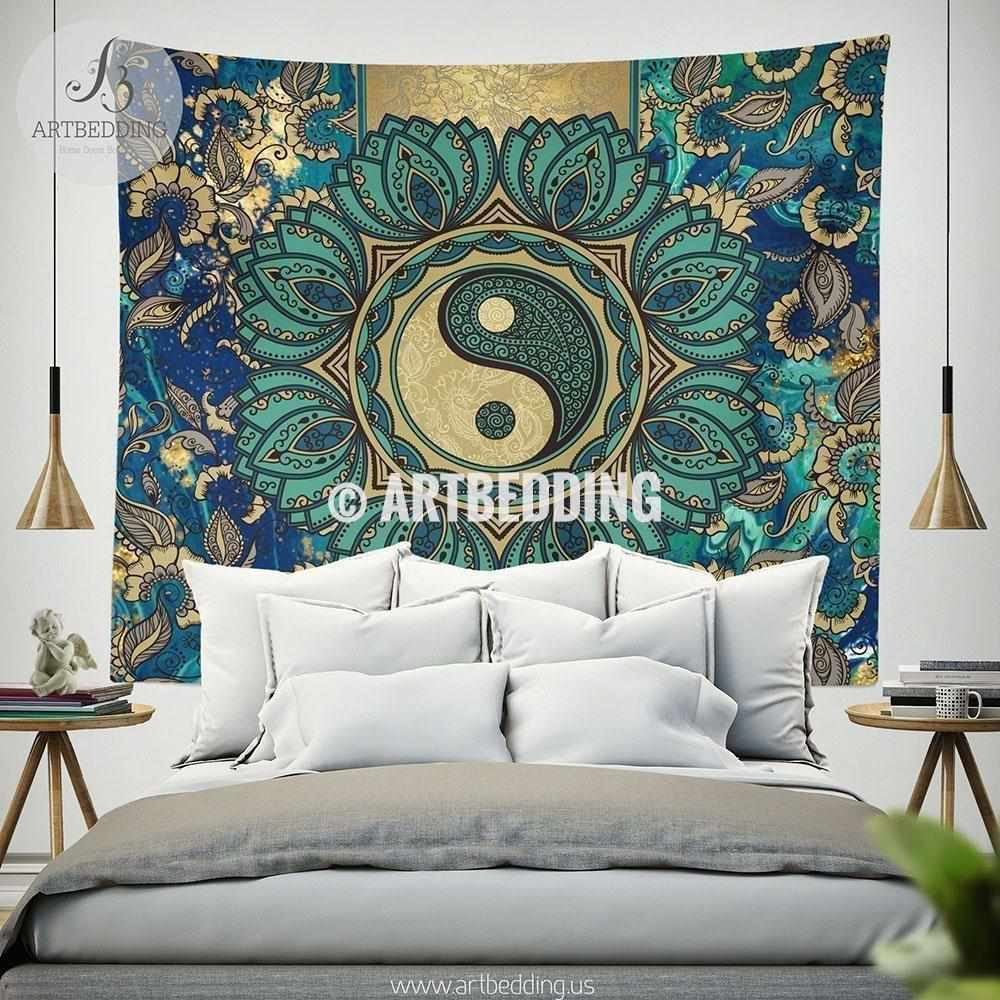 Bohemian Tapestry Yin Yang Mandala Wall Hanging Turquoise